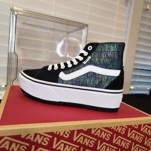 Vans Women's Black and Iridescent High-Top Sneakers